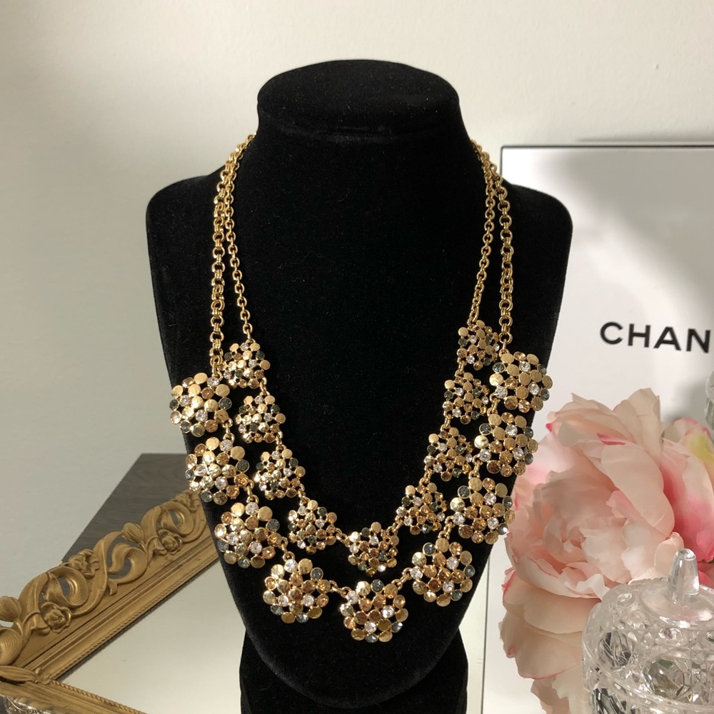 Gorgeous Talbots Double Layer Gold Toned Necklace With Gemstones